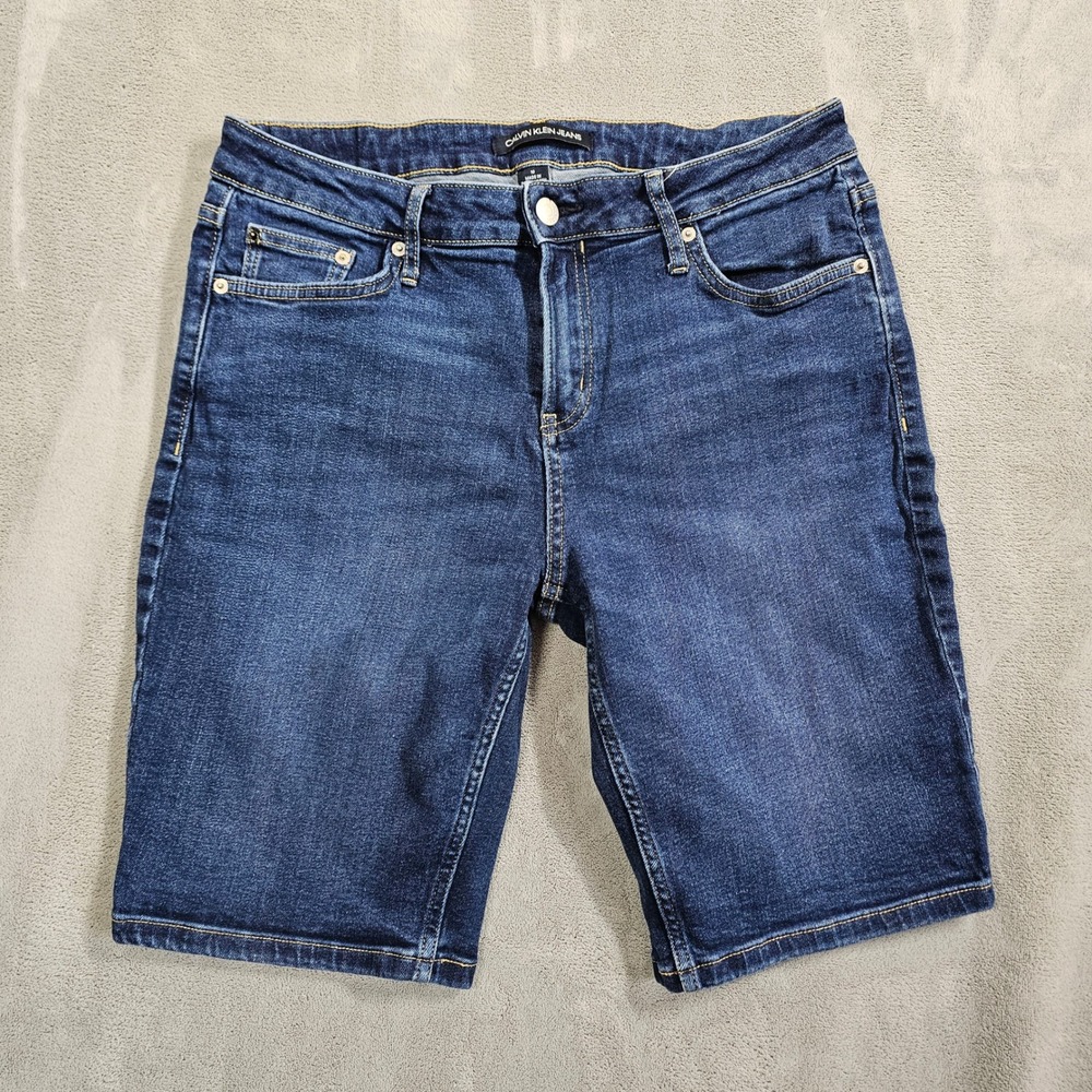 Calvin Klein Jeans Womens 10 Dark Wash Denim Bermuda Shorts Stretch Mid Rise
